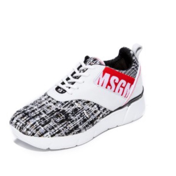 MSGM Shoes - MSGM Tweed Suede Sneakers Black Red White 9